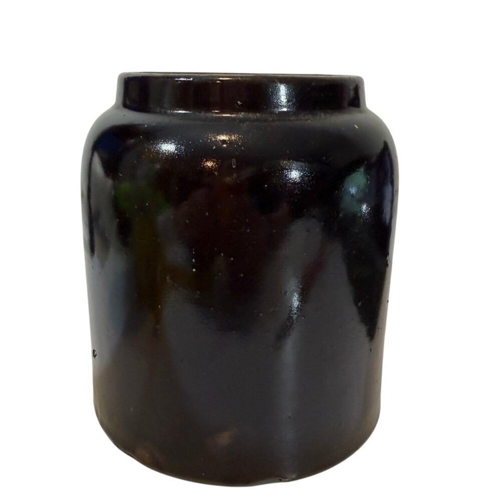 Vintage 6" Pottery Brown Drip Glaze Crock 5" diameter